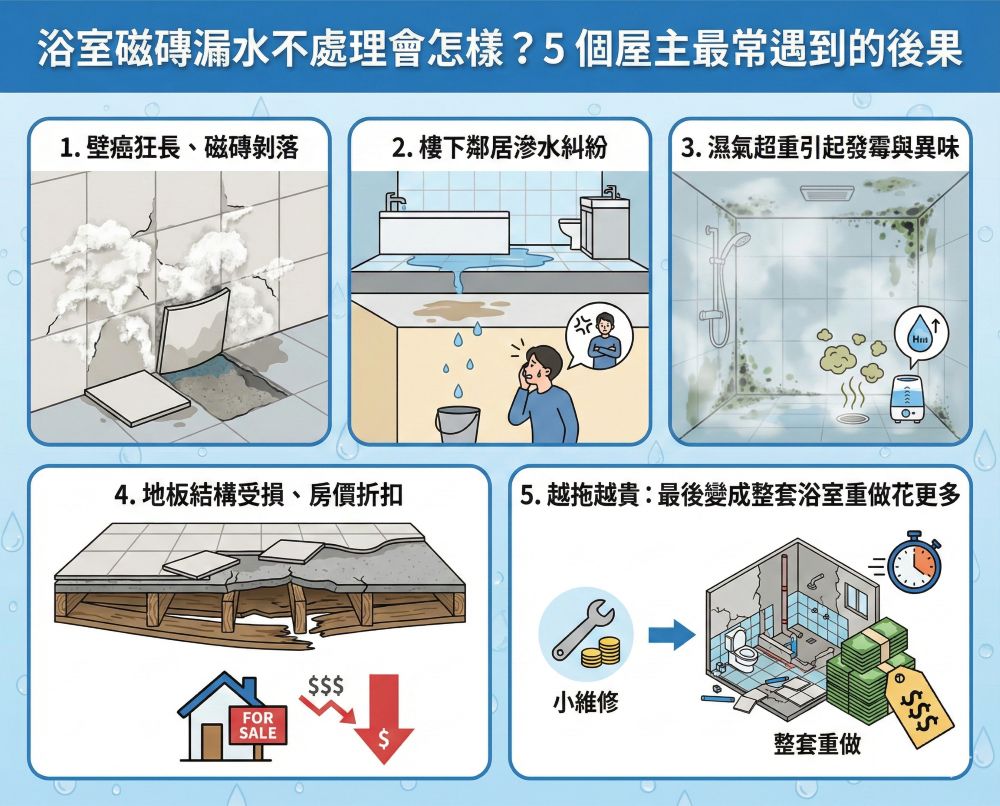 浴室磁磚漏水不處理會怎樣?5 個屋主最常遇到的後果