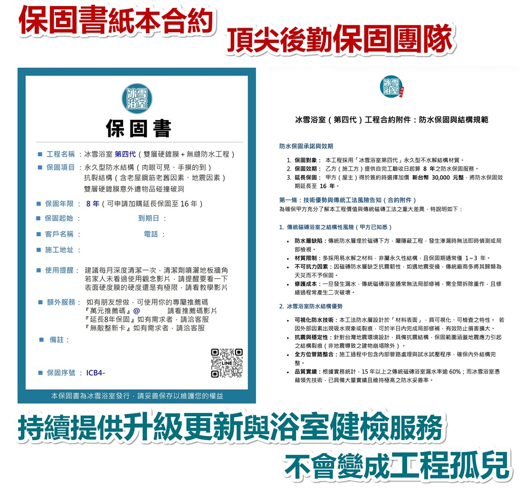 敢給8年保固是真的嗎?冰雪浴室對職人技術的絕對自信